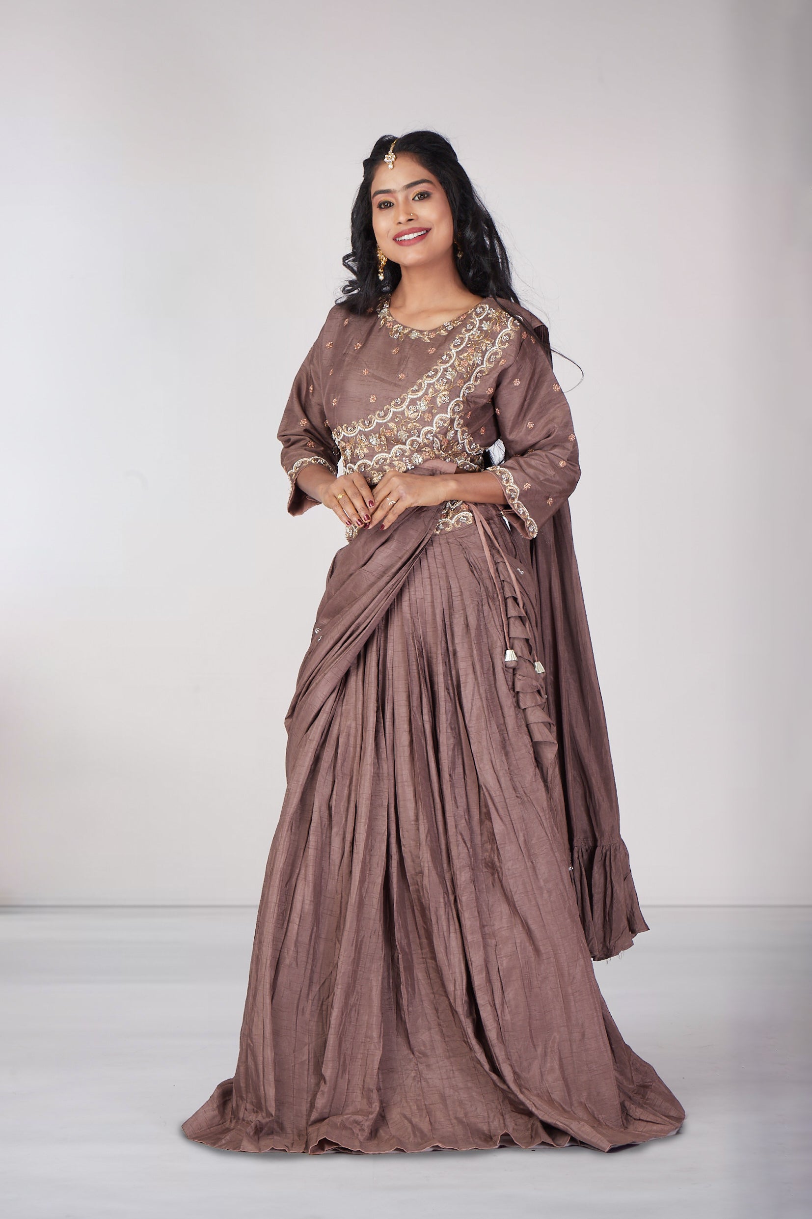 Taupe Smoke Lehenga Set
