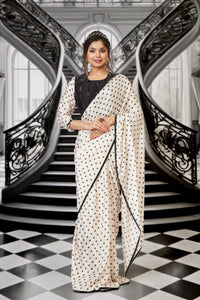 Cream Parisian Chic Polka Dot Saree