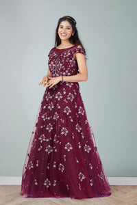 Maroon Merlot Night Bloom Gown