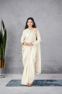 Cream Ivory Pearl Saree