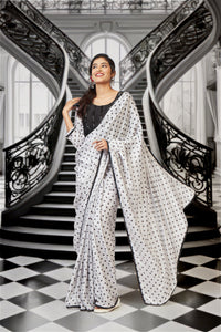 White Parisian Chic Polka Dot Saree