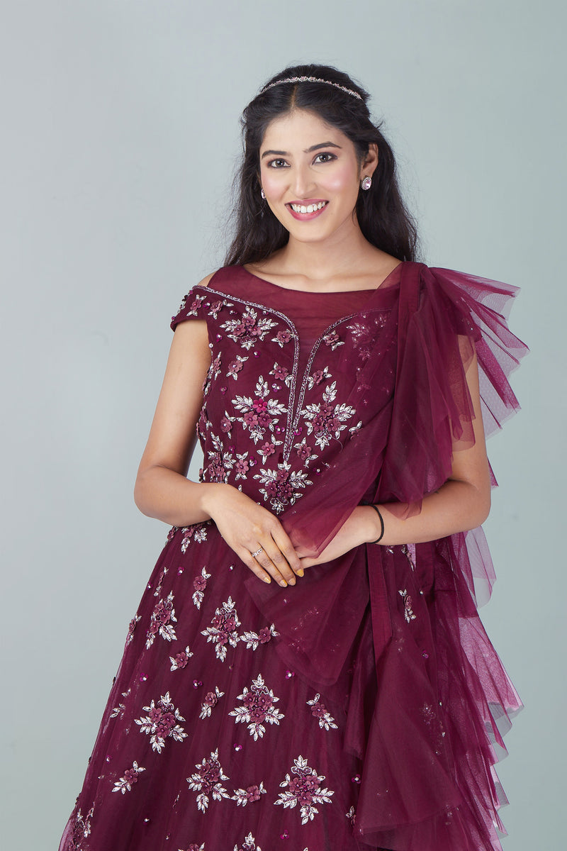 Maroon Merlot Night Bloom Gown