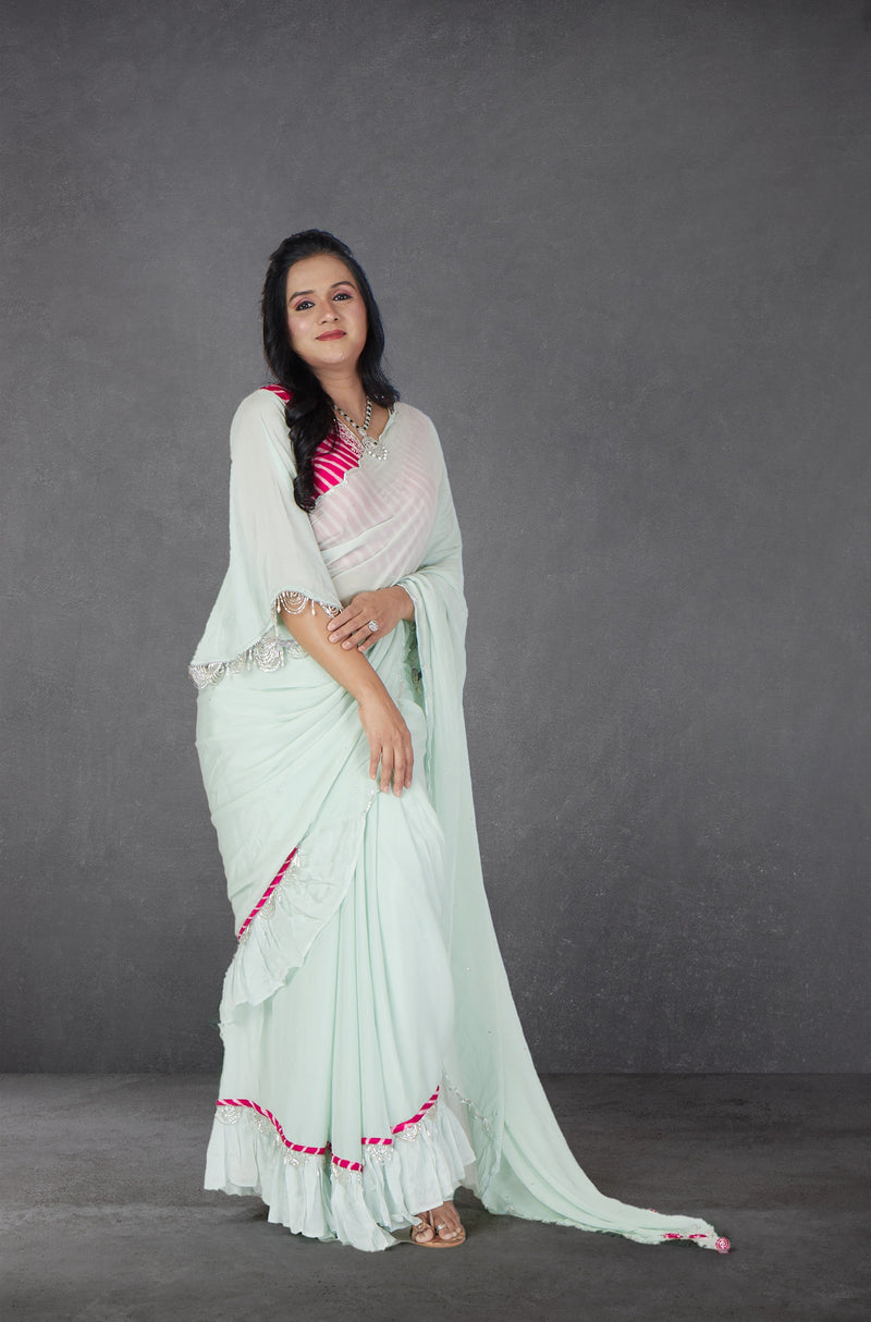 Pastel Green Spring Meadow Saree