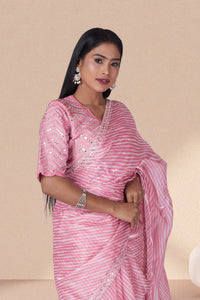 Prismatic Pink Rose Saree