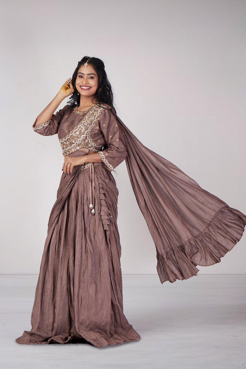 Taupe Smoke Lehenga Set