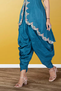 Teal Peacock Plume Dhoti Suit