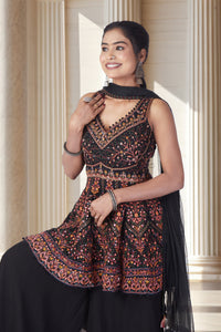 Embroidered Black Sharara Set