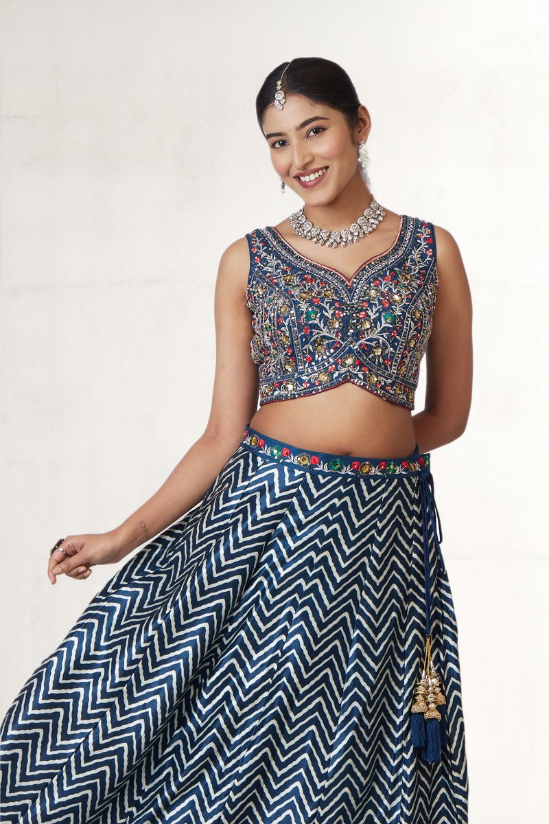 Royal Teal Chevron Lehenga Choli