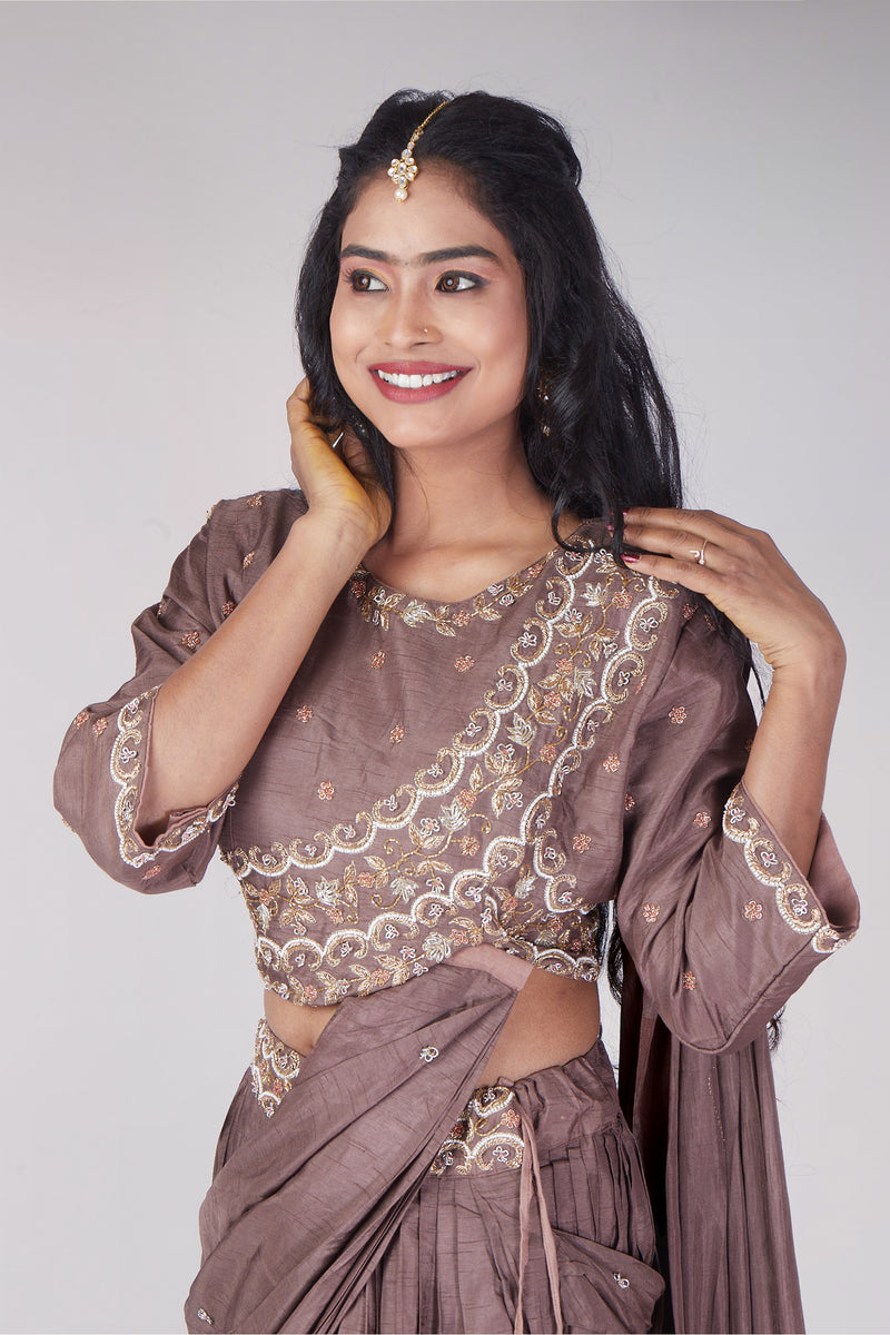 Taupe Smoke Lehenga Set