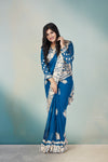 Cobalt Royal Blue Floral Saree