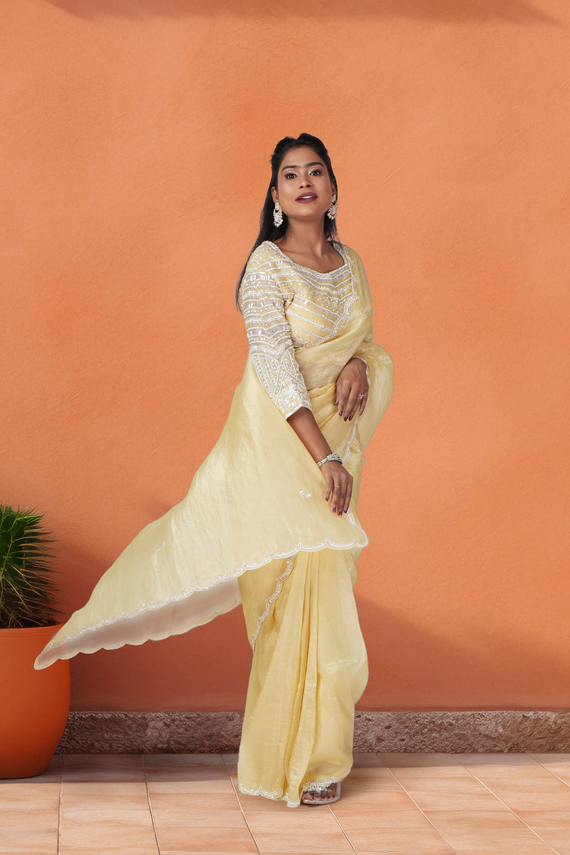 Luminous Dawn Pale Yellow Saree