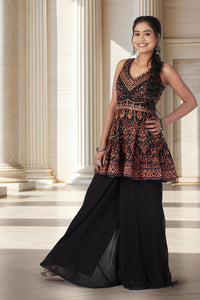 Embroidered Black Sharara Set