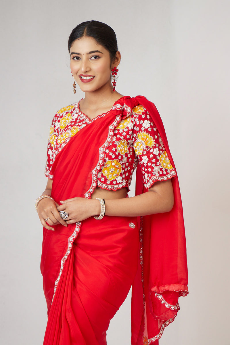 Crimson Bloom Saree