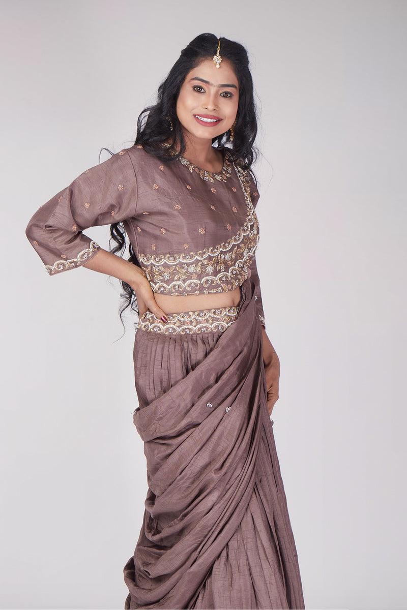 Taupe Smoke Lehenga Set