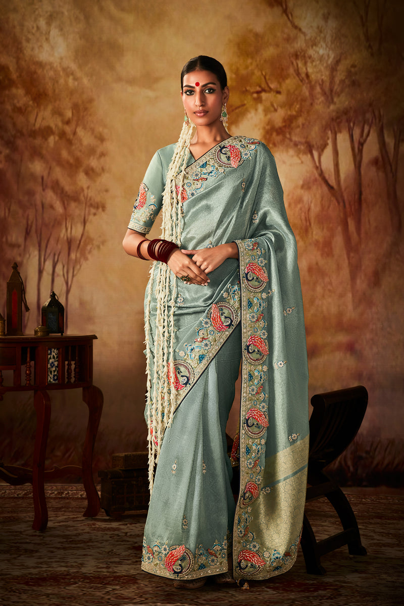 Muted Teal Saree