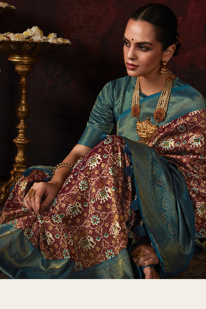 Teal Patola Silk Saree