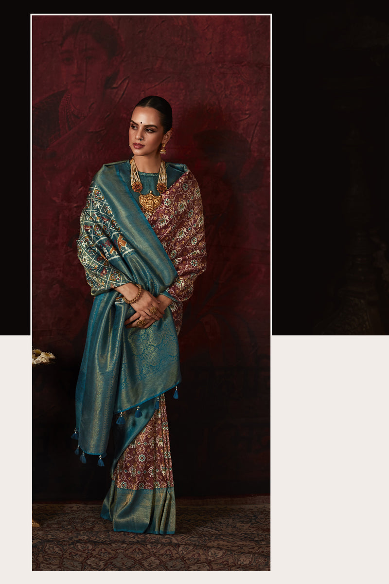 Teal Patola Silk Saree